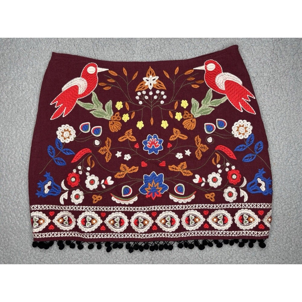 UMGEE Women’s L Maroon Floral Embroidered Mini Skirt Short Regular